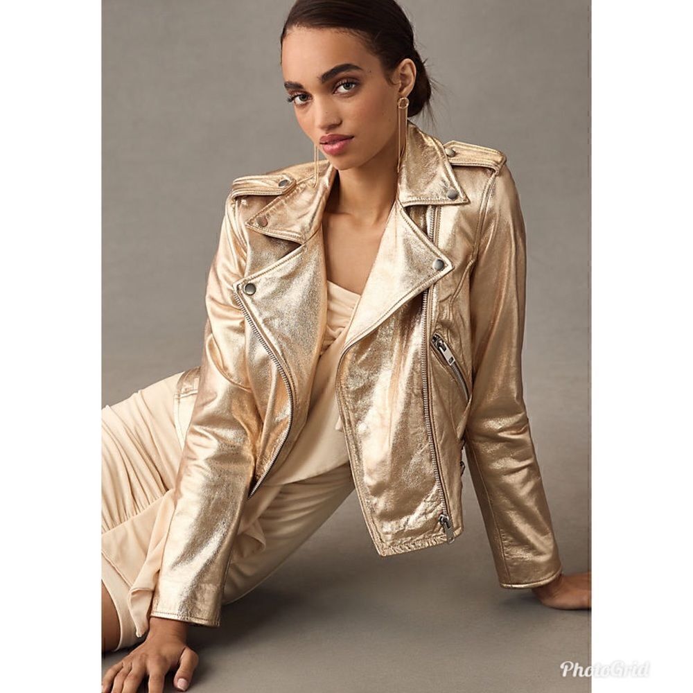 Revolve Walter Baker Liz Metallic Leather Crop Moto Jacket